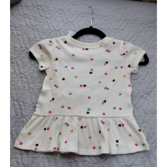 NWT, Cat & Jack Girls 4T Drop-Waist Shirt,  Cream With Mini Colored Hearts - Picture 3 of 8